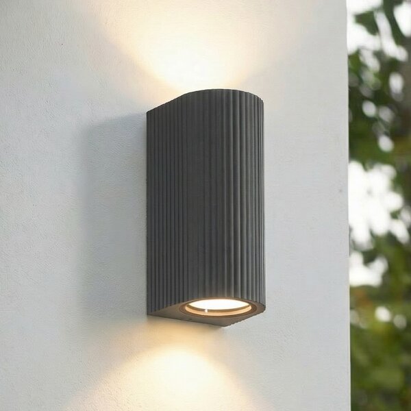 Lindby Aluvo vanjska zidna svjetiljka, antracit, 16 cm, IP65 rebrasta, prigušiva, Crno, Aluminij