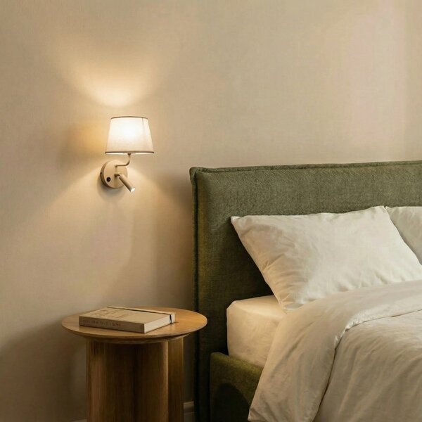 TK Lighting Zidna lampa Maja, pijesak, tekstil, svjetiljka za čitanje, visina 25 cm, prigušiva, Bež, spavaća soba, Tkanina / tekstil