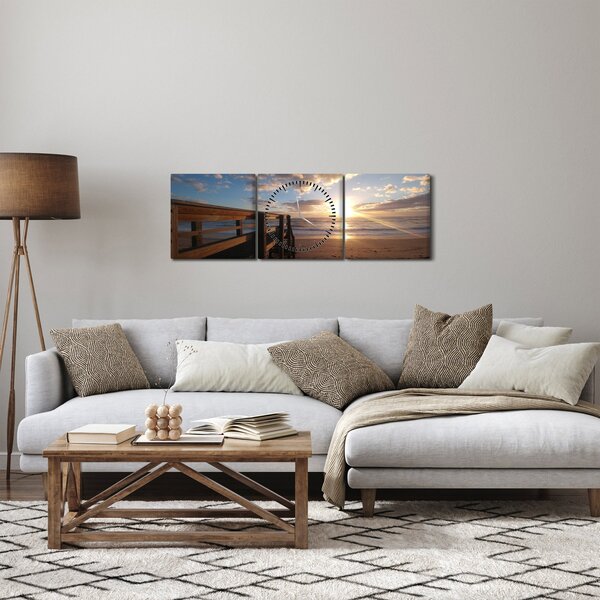 Slika mola, plaže i mora (sa satom) (90x30 cm)