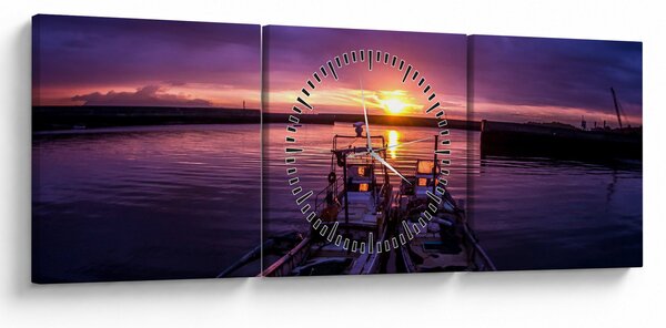 Slika ribarskih brodova u luci (sa satom) (90x30 cm)