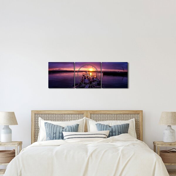 Slika ribarskih brodova u luci (sa satom) (90x30 cm)