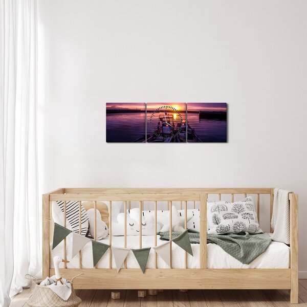 Slika ribarskih brodova u luci (sa satom) (90x30 cm)