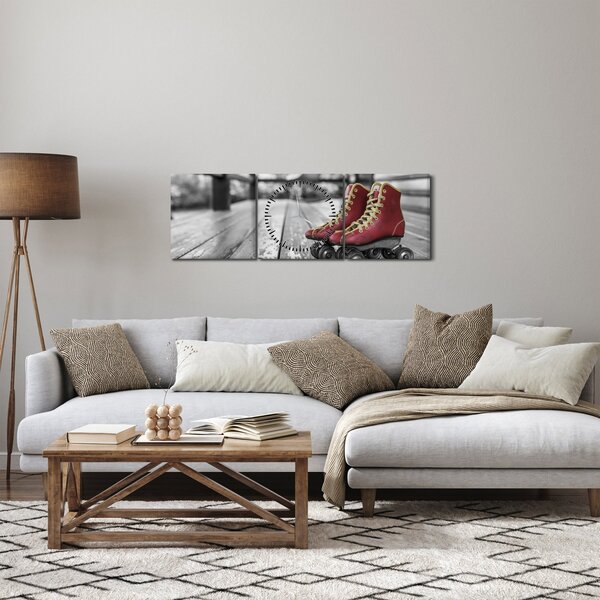 Slika crvenih starih cipela za rošule (sa satom) (90x30 cm)