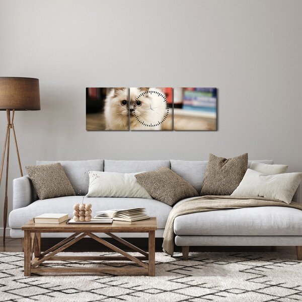 Slika bijele mačke (sa satom) (90x30 cm)