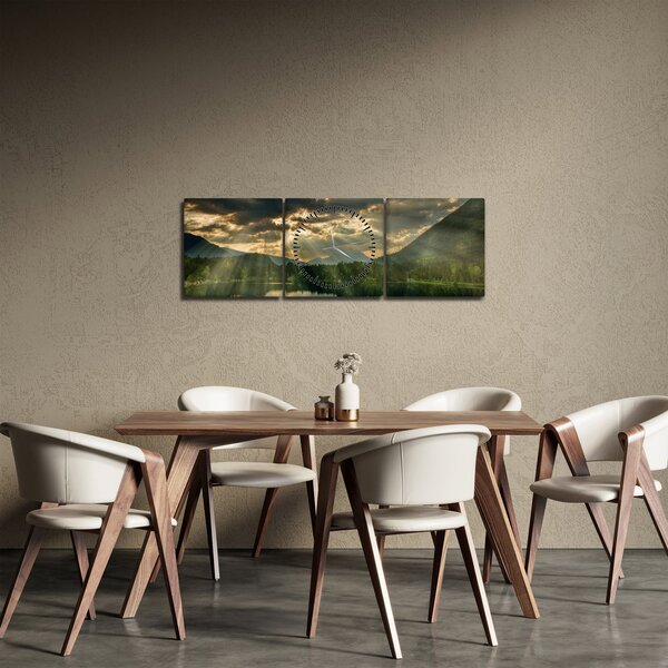 Slika jezera sa sunčevim zracima (sa satom) (90x30 cm)