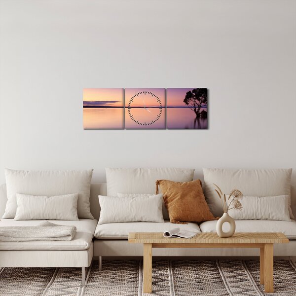 Slika vodene površine pri izlasku sunca (sa satom) (90x30 cm)