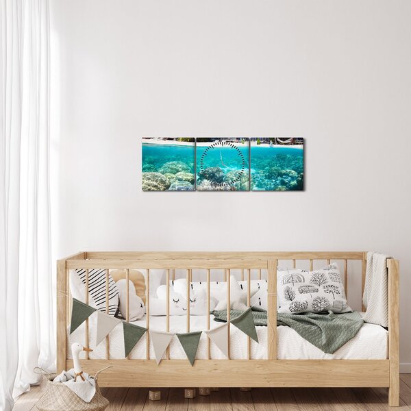 Slika plaže na tropskom otoku (sa satom) (90x30 cm)