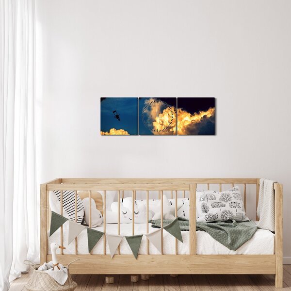 Slika padobranca u oblacima (sa satom) (90x30 cm)