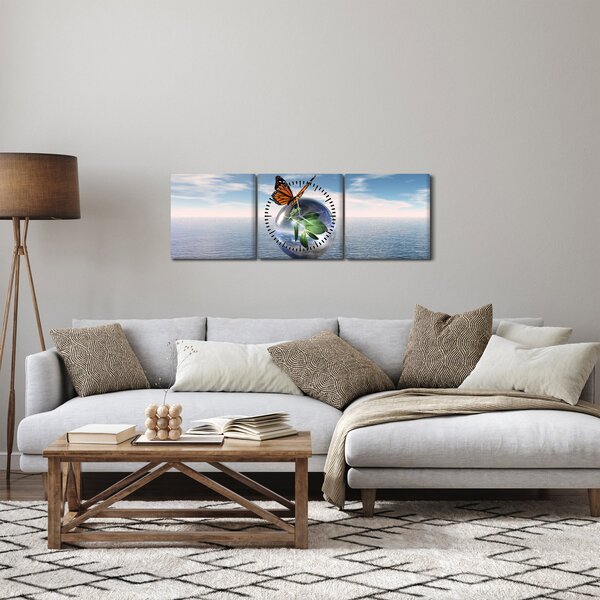 Slika leptira na staklenoj kugli (sa satom) (90x30 cm)