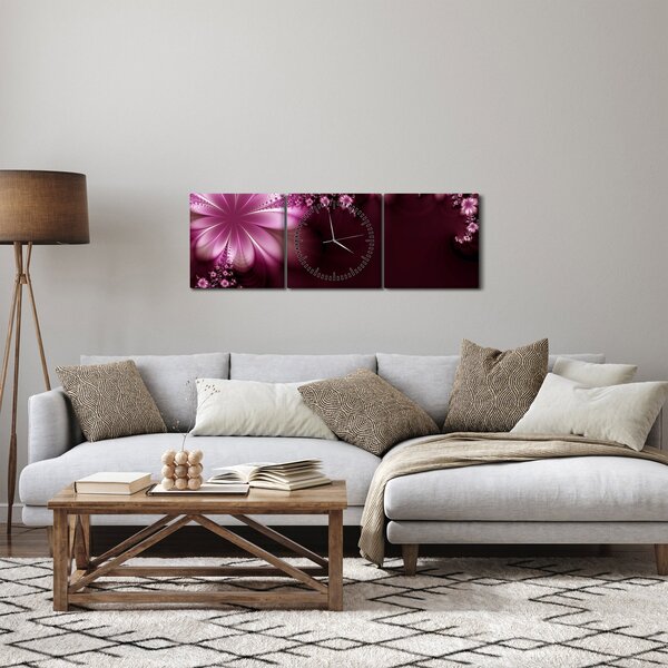 Slika apstrakcije - cvijeće (sa satom) (90x30 cm)