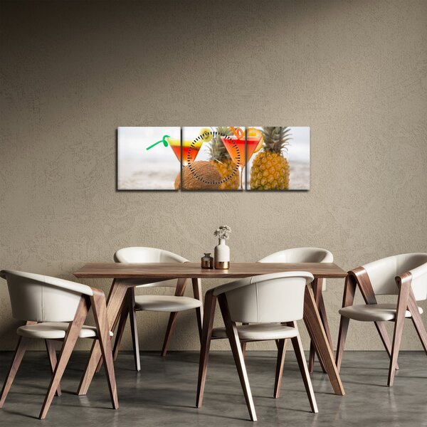 Slika ananasa i čaša na plaži (sa satom) (90x30 cm)