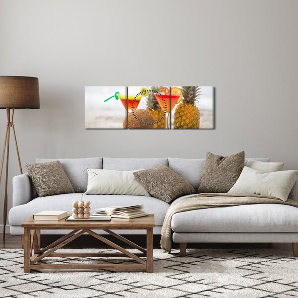 Slika ananasa i čaša na plaži (sa satom) (90x30 cm)