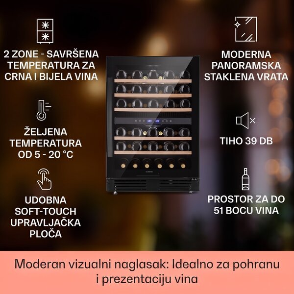 Klarstein Vinovilla 50 Duo dvozonski vinski hladnjak 153l 51 boca trobojna staklena vrata