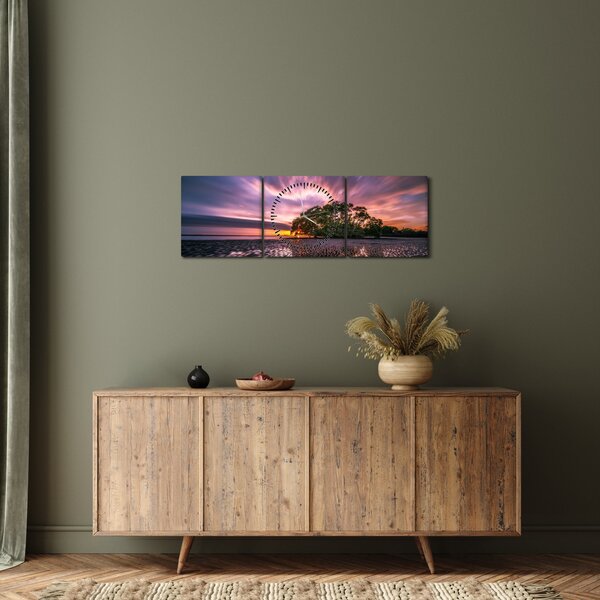 Slika plaže pri zalasku sunca (sa satom) (90x30 cm)