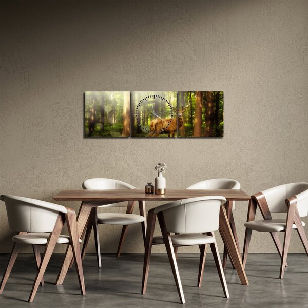 Slika jelena u šumi (sa satom) (90x30 cm)