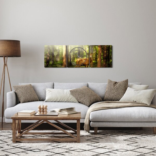 Slika jelena u šumi (sa satom) (90x30 cm)