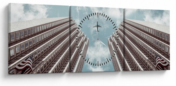 Slika aviona između zgrada (sa satom) (90x30 cm)