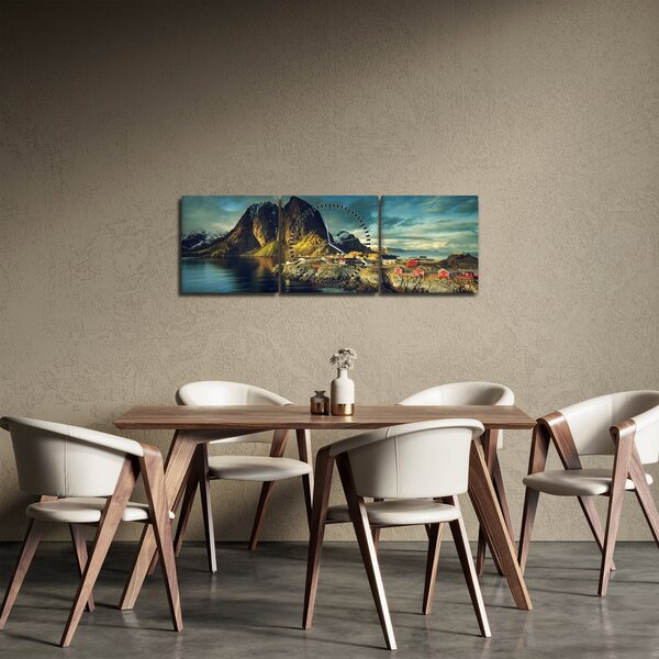 Slika ribarskog sela u Norveškoj (sa satom) (90x30 cm)
