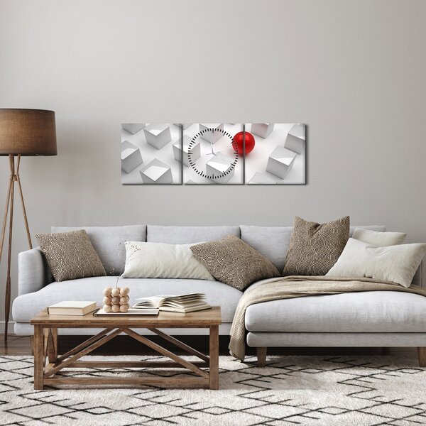 Slika apstrakcije - kocka sa kuglom (sa satom) (90x30 cm)
