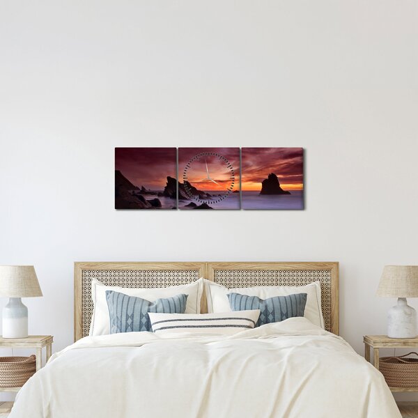 Slika zalaska sunca na obali (sa satom) (90x30 cm)