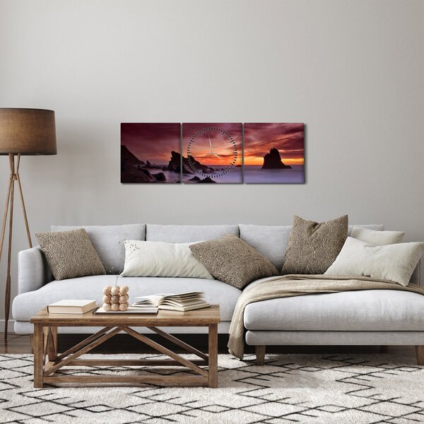 Slika zalaska sunca na obali (sa satom) (90x30 cm)