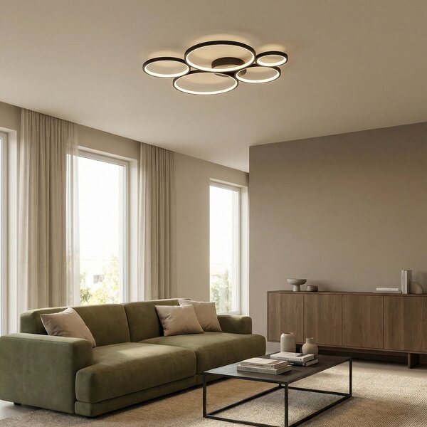 Trio Lighting Rondo LED stropna svjetiljka, mat crna, prigušiva, Crno, Dnevni boravak/blagovaonica, Metal
