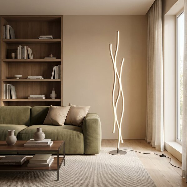 Trio Lighting Blaze LED podna svjetiljka s dimerom, CCT, aluminij, prigušiva, Metalik, Dnevni boravak/blagovaonica, Metal