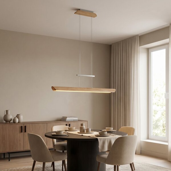 Elobra Colombia S LED visilica, prirodni hrast, prigušiva, Drvo, Dnevni boravak/blagovaonica, Drvo
