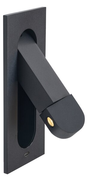 Moderna zidna svjetiljka crna uklj. LED i USB-C priključak - Hilton