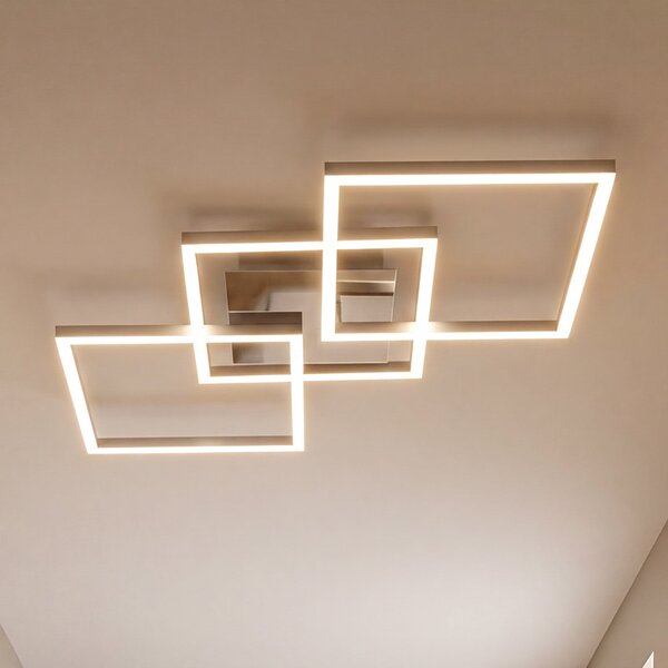 Briloner LED stropna svjetiljka Frame step-dim krom-aluminij 76x37cm, prigušiva, Metalik, Dnevni boravak/blagovaonica, Metal, Stropni kvadrat izravno