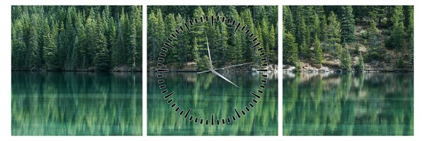 Slika - Četinari uz jezero (sa satom) (90x30 cm)