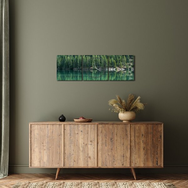Slika - Četinari uz jezero (sa satom) (90x30 cm)
