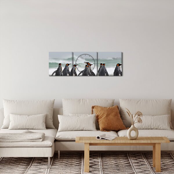 Slika pingvina uz ocean (sa satom) (90x30 cm)