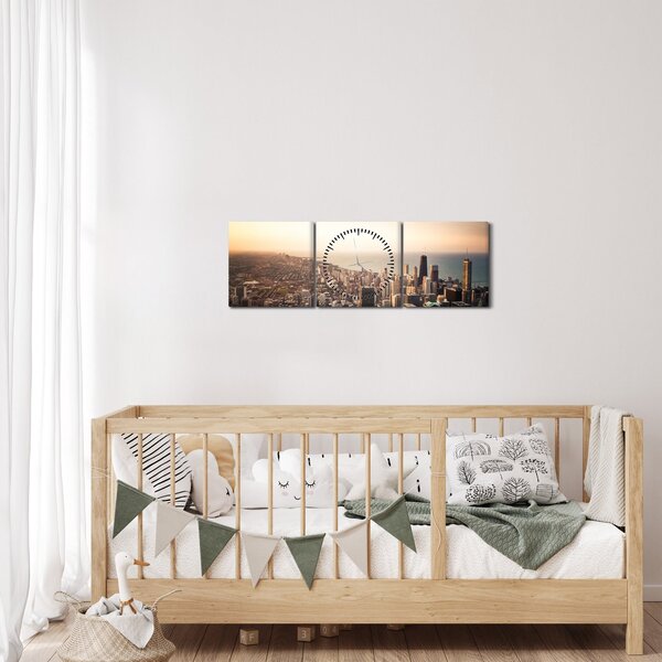 Slika zalaska sunca nad gradom (sa satom) (90x30 cm)