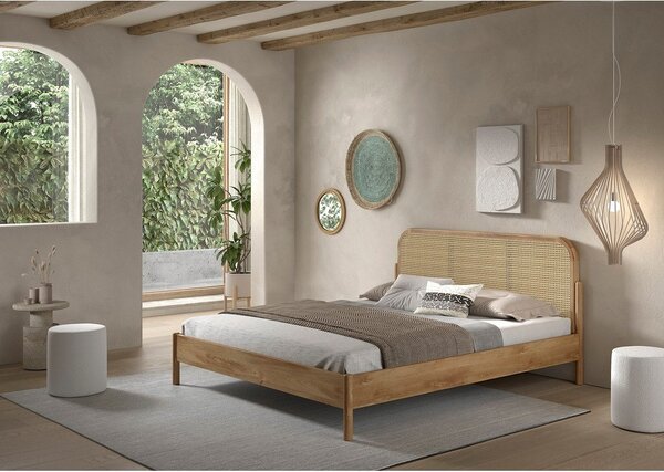 Bračni krevet od punog hrasta bez podnice 180x200 cm u prirodnoj boji Olive Rotan – Vipack