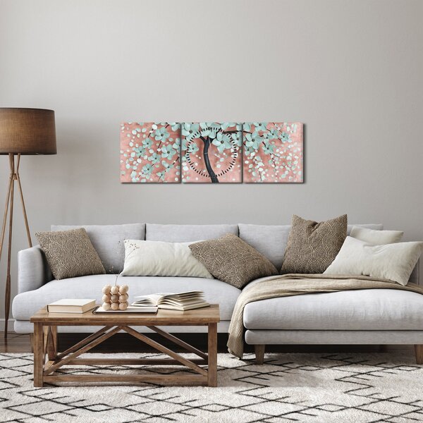 Slika - Pastelno plavi cvjetovi (sa satom) (90x30 cm)