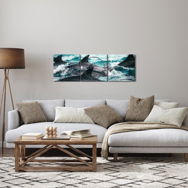 Slika - Dupini u oceanu (sa satom) (90x30 cm)