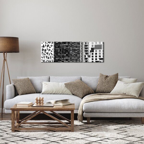 Slika crno-bijele arhitekture (sa satom) (90x30 cm)