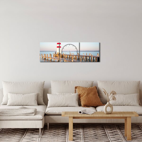 Slika svjetionika u zoru (sa satom) (90x30 cm)