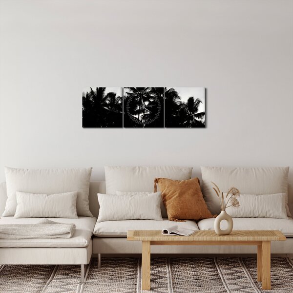 Crno-bijela slika - palme (sa satom) (90x30 cm)