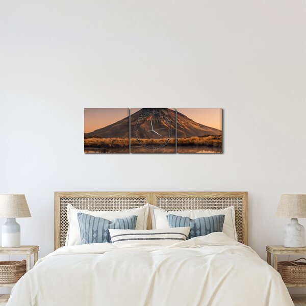 Slika odsjaj planine Taranaki, Novi Zeland (sa satom) (90x30 cm)