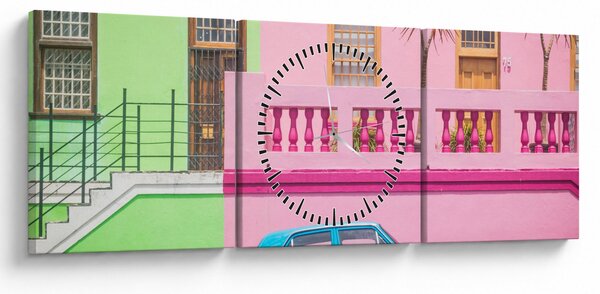 Slika automobila - šarene kuće (sa satom) (90x30 cm)