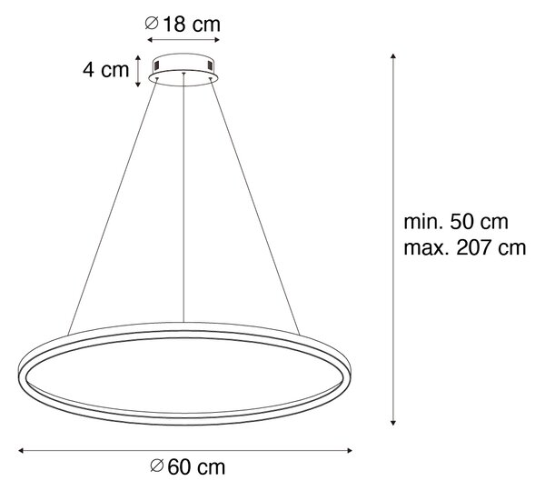 Zlatna viseća svjetiljka 60cm s uključenom LED lampom s 3 stupnja prigušivanja - Girello