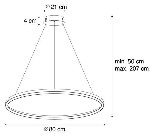 Zlatna viseća svjetiljka 80 cm uključujući LED s 3-stupanjskim prigušivačem - Girello