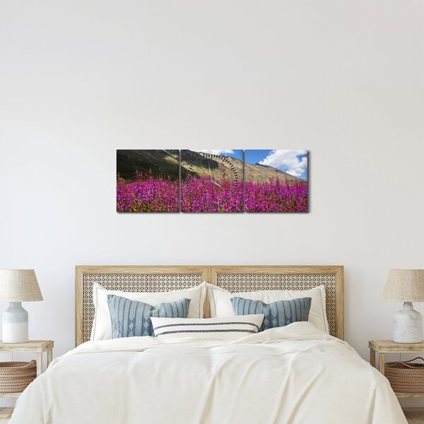 Slika pejzaža planinske livade (sa satom) (90x30 cm)