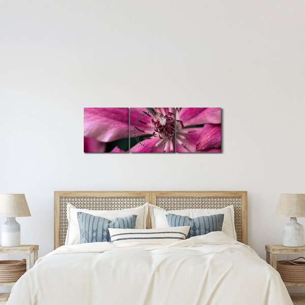 Slika ružičastog cvijeta klematisa (sa satom) (90x30 cm)