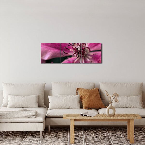 Slika ružičastog cvijeta klematisa (sa satom) (90x30 cm)