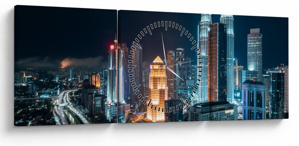 Slika - Noć u Kuala Lumpuru (sa satom) (90x30 cm)
