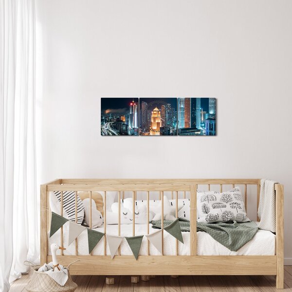 Slika - Noć u Kuala Lumpuru (sa satom) (90x30 cm)