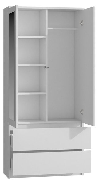 Ormar za garderobu Musecalo 1 (bijela) (s ogledalom)